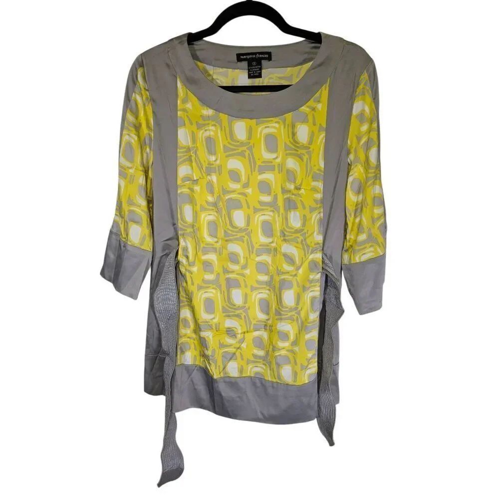 Margaret Frances Gray and Yellow Belted Top/Tunic Women's Size 10